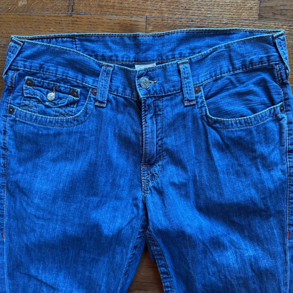 True Religion Joey Jeans Mens Size 36x33 Bootcut Denim Made in‎ USA Dark Wash